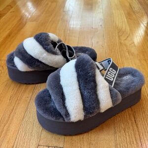 NEW! UGG Women's Size 10 Disco Stripe Slide - Violet Grey and White